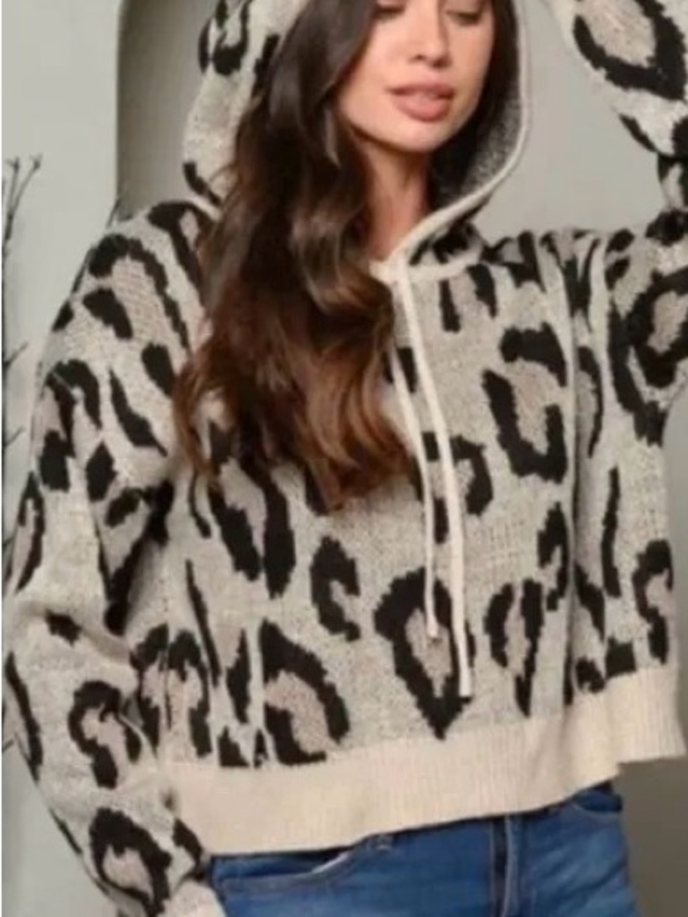 Vici Leopard Hoodie Sweater in Beige and Black